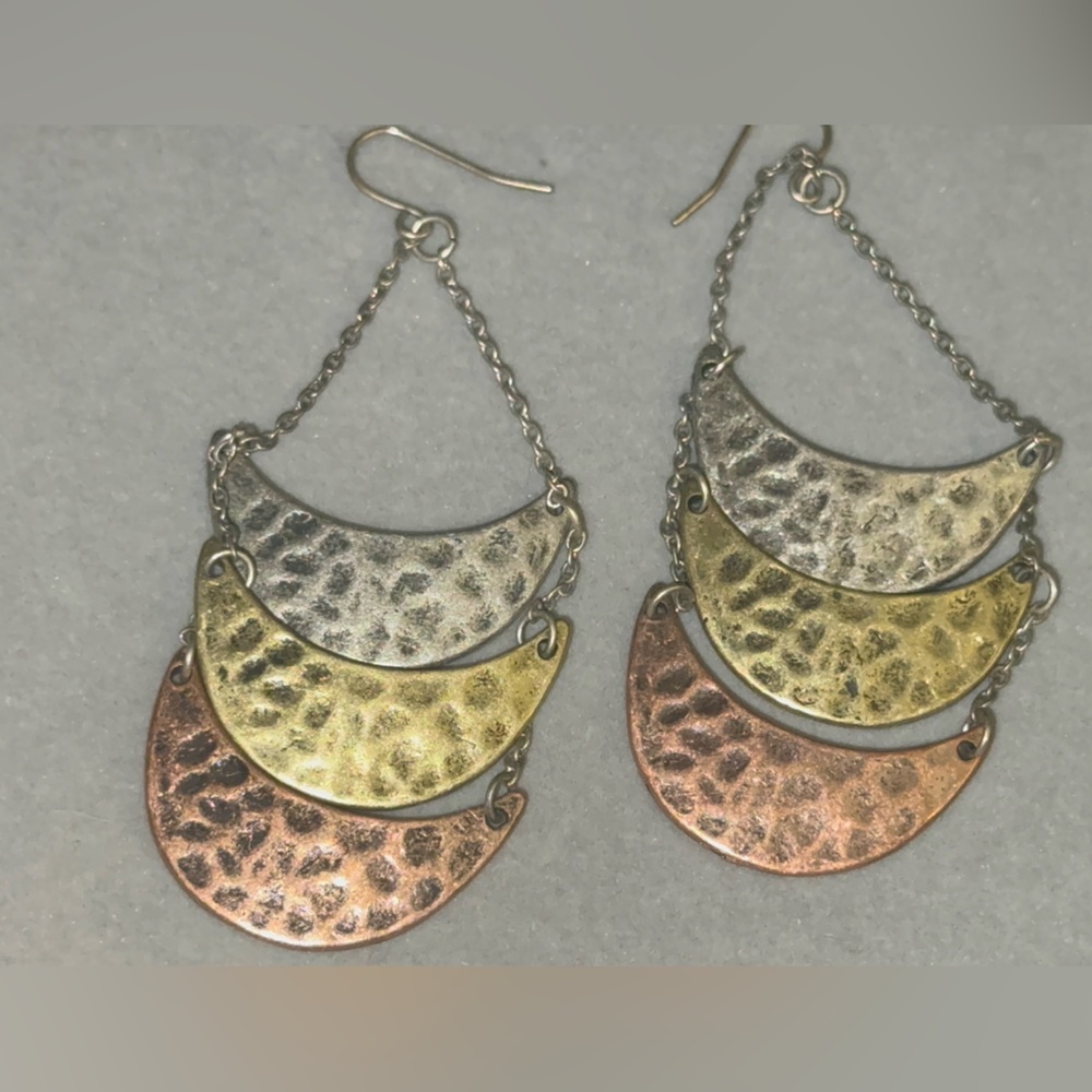 Elegant Multi-Tone Hammered Earrings